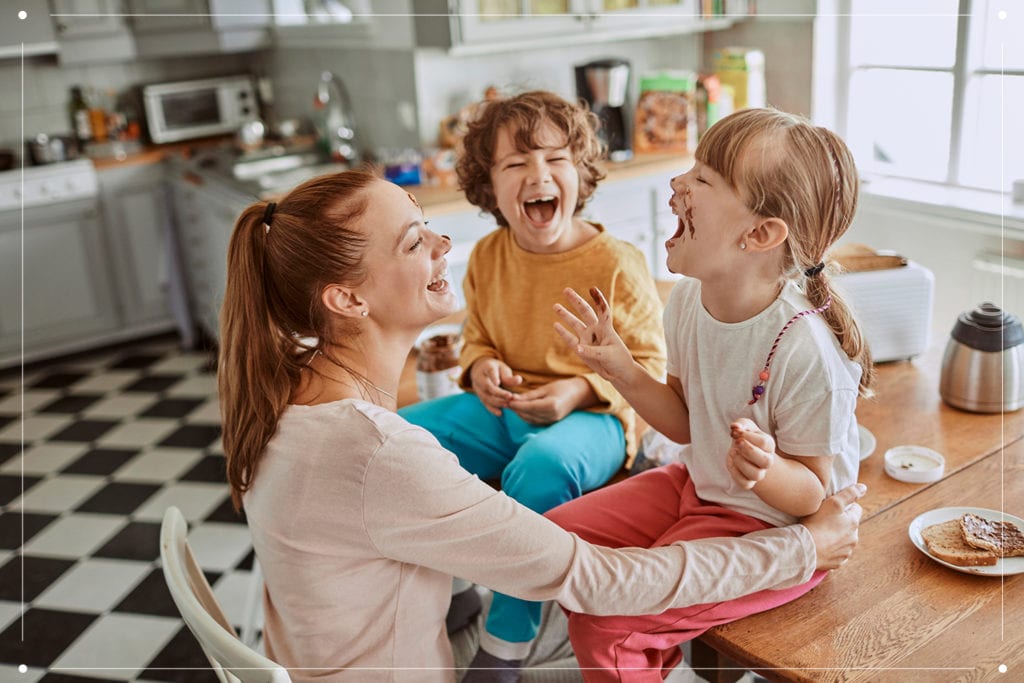 mom and kids laughing